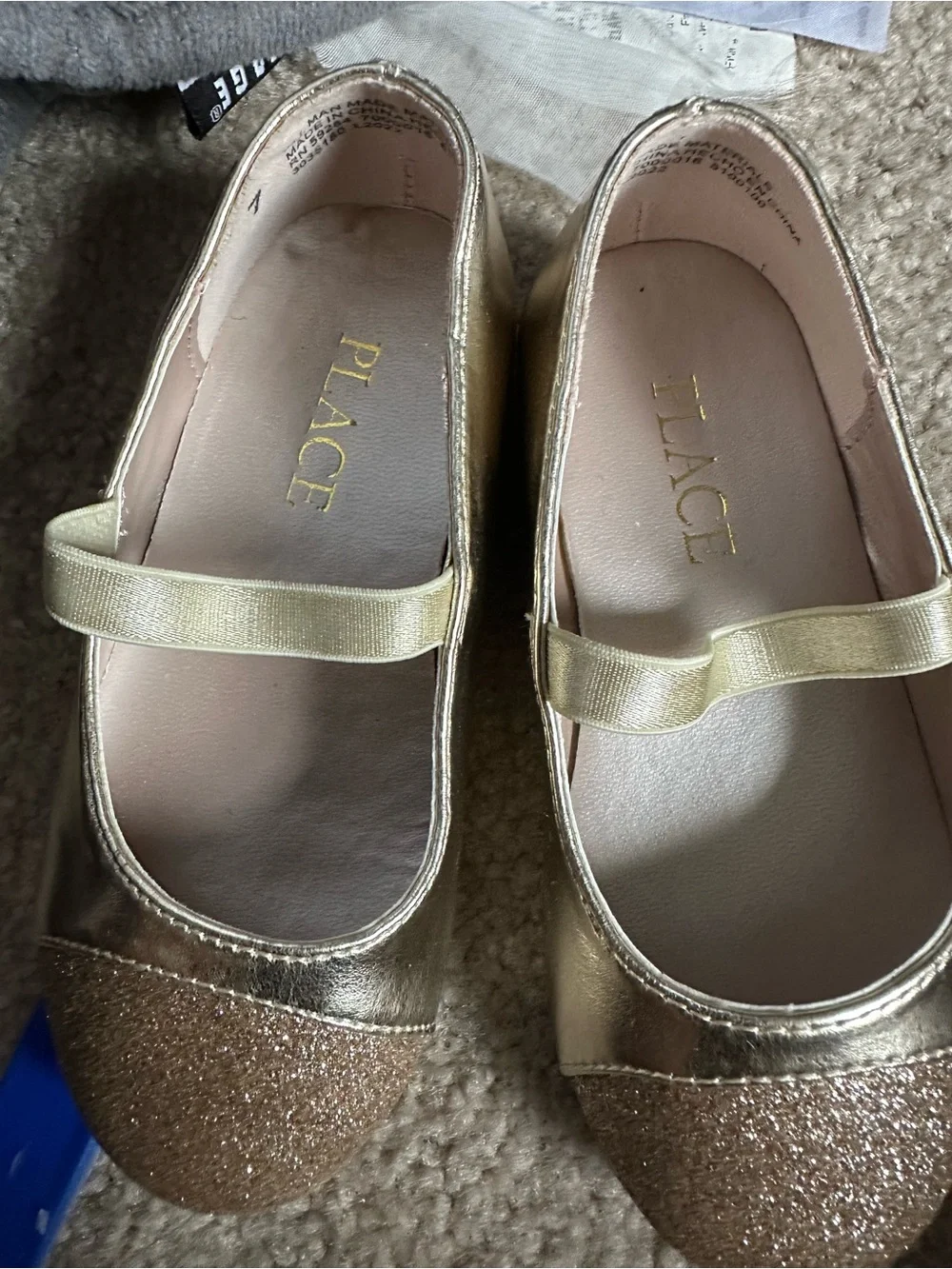 The Children's Place Metallic Gold Glitter Mary Janes